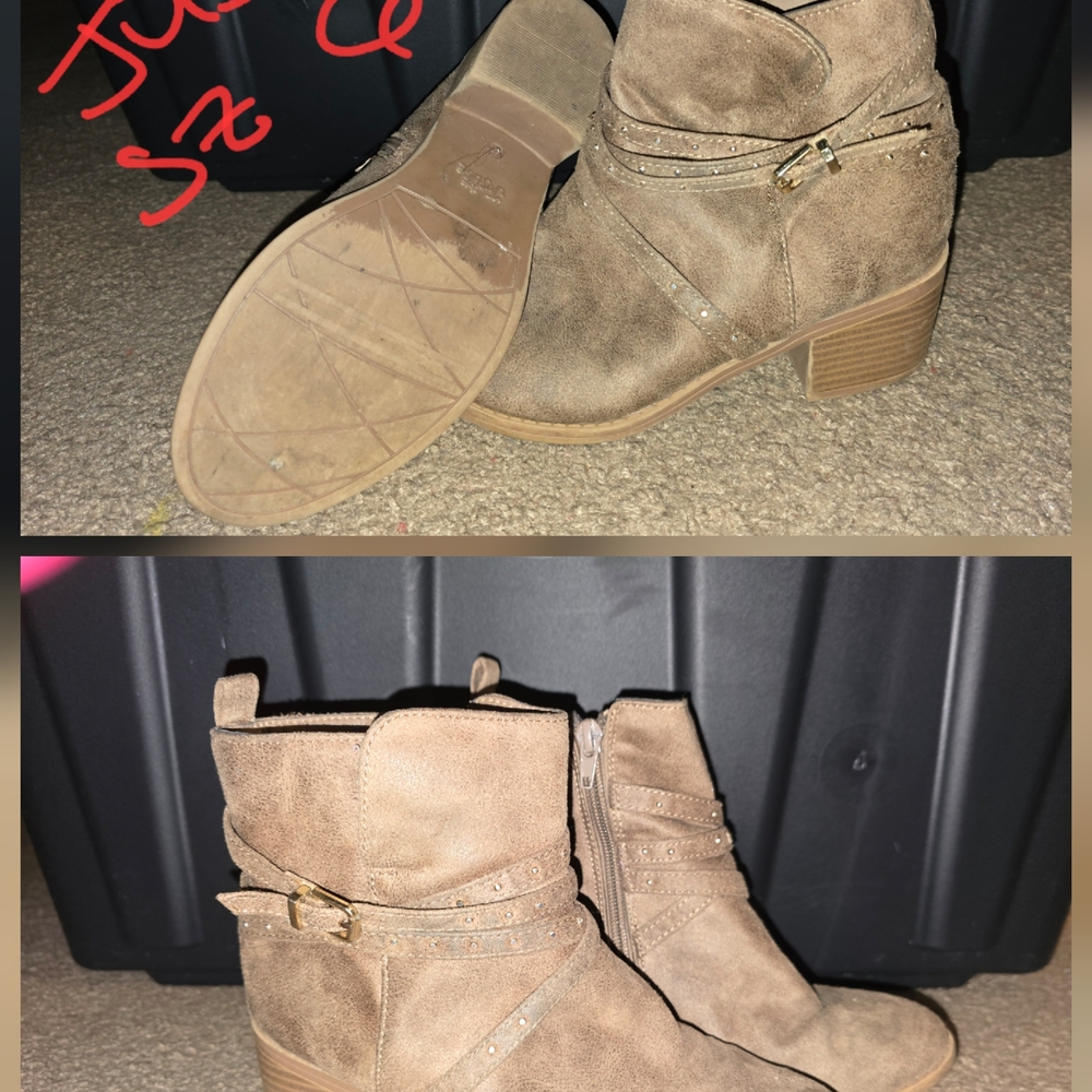 Justice Taupe Ankle Booties with Buckle Detail